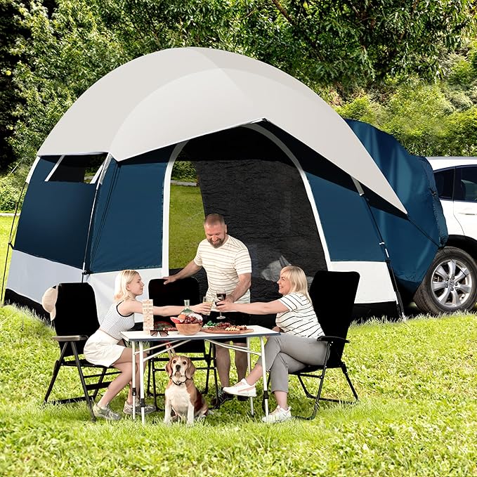 SUV Tent for Camping with Rainfly, Waterproof PU3000mm Double Layer Design, Car Tents for Camping SUV, SUV Tailgate Tent for Outdoor with Storage Bag, for SUV Van, Jeep, Pickup 8'W x 8'L x 7.2'H