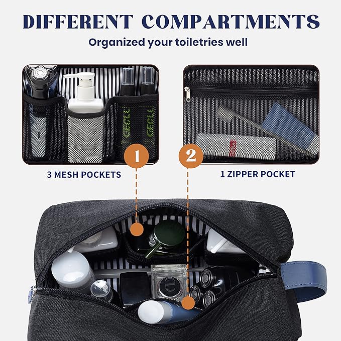 Vorspack Toiletry Bag for Men - Large Dopp Kit for Travel Water Resistant Travel Bag for Toiletries Accessories Lightweight Toiletries Bag - Black&Blue