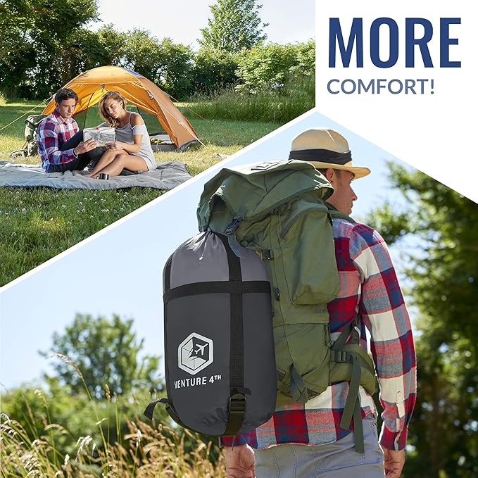 VENTURE 4TH Backpacking Sleeping Bag – XXL, Double and Single Sizes - Lightweight Warm & Cold Weather Sleeping Bags for Adults, Kids & Couples – Ideal for Hiking, Camping & Outdoor Adventures
