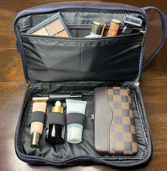 RusticTown Leather Toiletry Bag for Men - Travel Shaving Dopp Kit - Bathroom Shower Toiletries Organizer - Cosmetic Make up Bag for Women