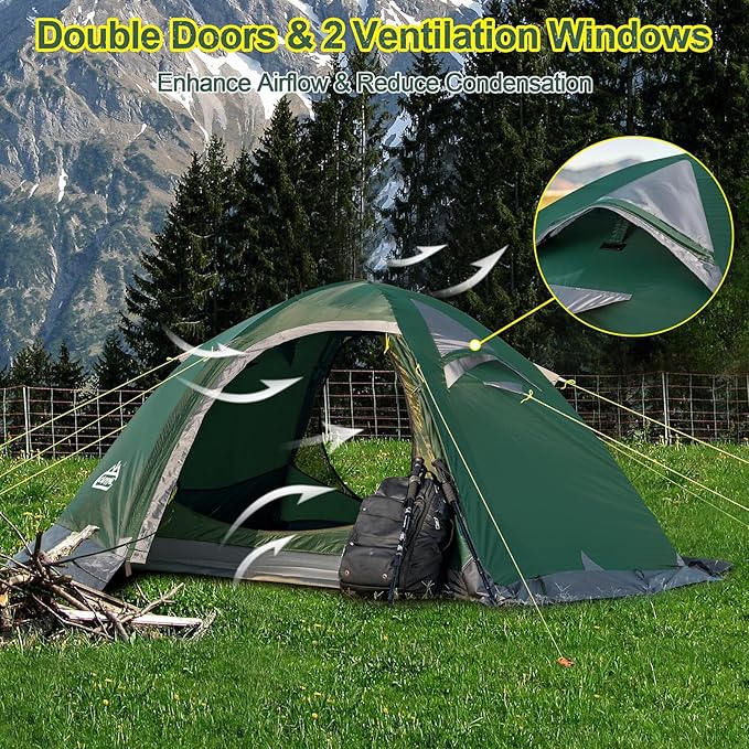 2 Person Backpacking Tent, Waterproof 4 Season Tent, Windproof Cold Weather Winter Tent for Camping, Hiking, Hunting, Cycling