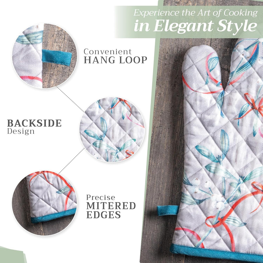 Maison d' Hermine Oven Gloves 100% Cotton Oven Mitt 7" x 13" with Loop Heat Resistant, BBQ, Cooking Gloves, Baking, Grilling, Kitchen, Handling Hot Pans (Pack of 1, Enora)