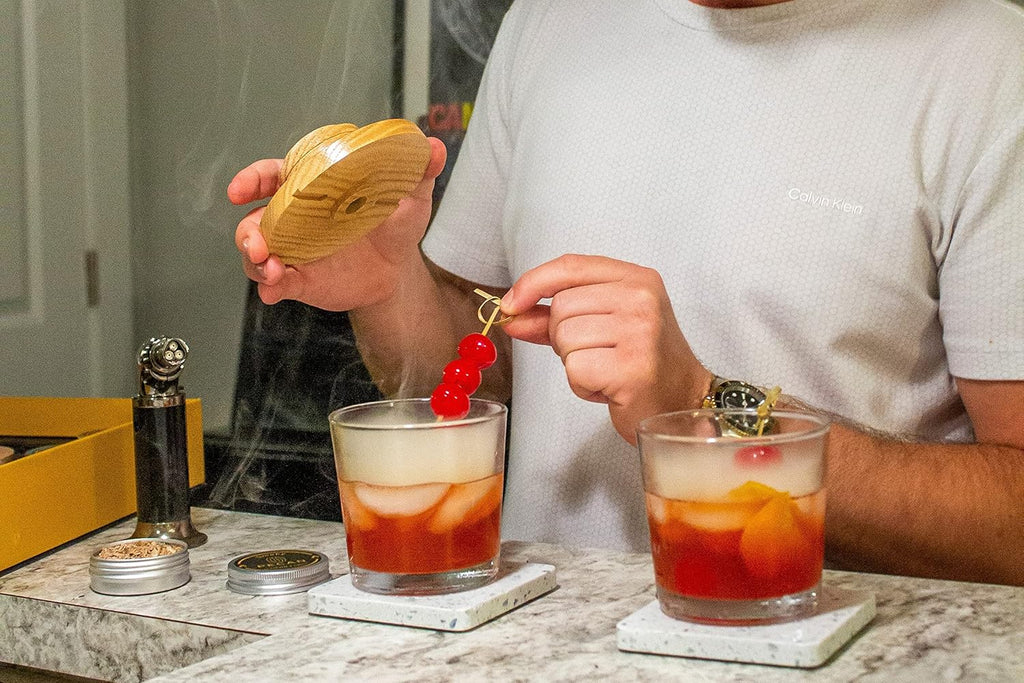 Cocktail Smoker Kit with Bar Stand Smoky Pro with Torch and Selected Wood Chips. All You Need in 1 Set to Smoke Your Whiskey, Bourbon, Scotch, Old Fashioned. A Great Home bar Gift Set!