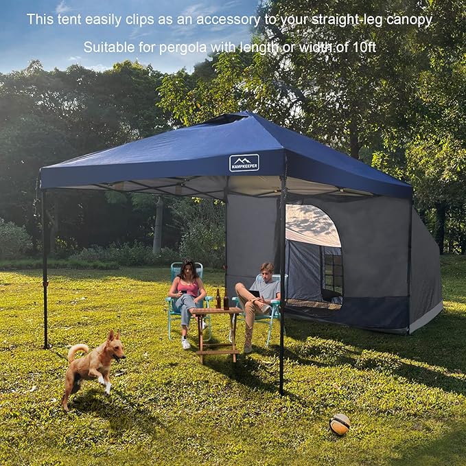 KAMPKEEPER Side Tent,Camping Tent for 10' x 10' Pop Up Canopy, Easy Set Up Gazebo,Compatible with 10' Wide Canopy Tents（Grey）
