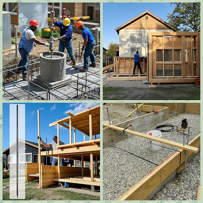 VVOKGO 48 Inches 8Pcs Steel Rebar Stakes with Chisel Point End, Heavy Duty Straight Landscpe Timber Spikes Metal Garden Camping Plant Support Garden Stakes Anti Rust Black