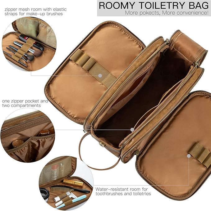 Elviros Toiletry Bag for Men, Large Travel Shaving Dopp Kit Water-resistant Bathroom Toiletries Organizer PU Leather Cosmetic Bags