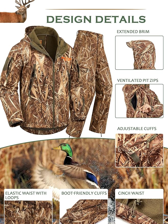 NEW VIEW Camo Hunting Clothes for Men,Quiet Warm Hunting Jacket and Pants,Water Resistant Hunting Suit for Deer Duck Bow Hunt