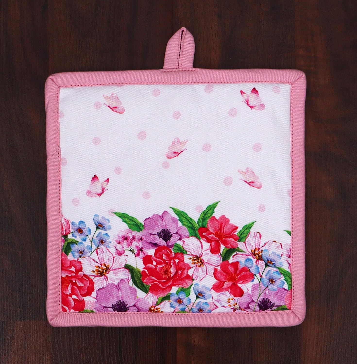 AMOUR INFINI Pot Holders Heat Resistant Cotton Set of 2 Nonslip 8"x8" Inch Hot Pads for Kitchen, BBQ, Baking & Cooking with Hanging Loops (Spring Floral)