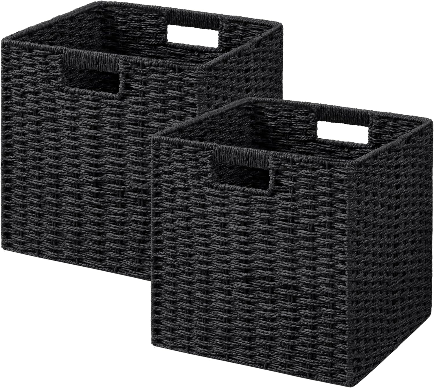 UBBCARE 2 Pack Wicker Basket, 11L×11H×10.5W inch Woven Paper Rope Storage Baskets for shelves, Foldable Cube Storage bin with Handle, Storage Basket for Organizing & Decor, Black