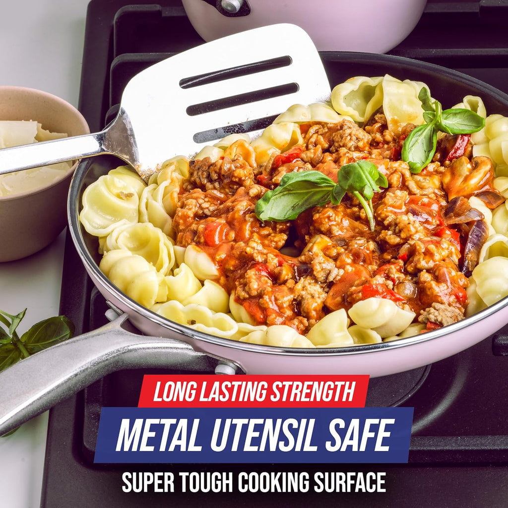 Blue Diamond Cookware Diamond Infused Ceramic Nonstick 10" Frying Pan Skillet, PFAS-Free, Dishwasher Safe, Oven Safe, Pink