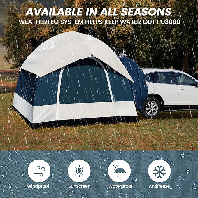 SUV Tent for Camping with Rainfly, Waterproof PU3000mm Double Layer Design, Car Tents for Camping SUV, SUV Tailgate Tent for Outdoor with Storage Bag, for SUV Van, Jeep, Pickup 8'W x 8'L x 7.2'H