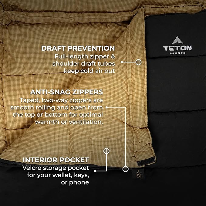 TETON Sports Deer Hunter -35F and 0F Degree Sleeping Bag. Warm and Comfortable Camping Sleeping Bags, Teton Tough Canvas Shell for Camping, Hunting, and Cold Weather