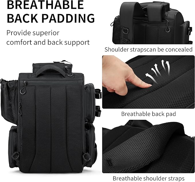 Rabjen Fishing Tackle Backpack with Rod Holders, Bottle Holder, Storage Bag Store Fishing Gear