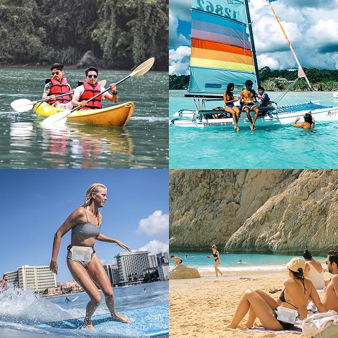 2-Pack Waterproof Pouch with Adjustable Waist Strap, Waterproof Dry Bag, Keeps Cell Phones and Valuables Safe and Dry, Perfect for Kayaking, Beach, Camping and Swimming (Black)