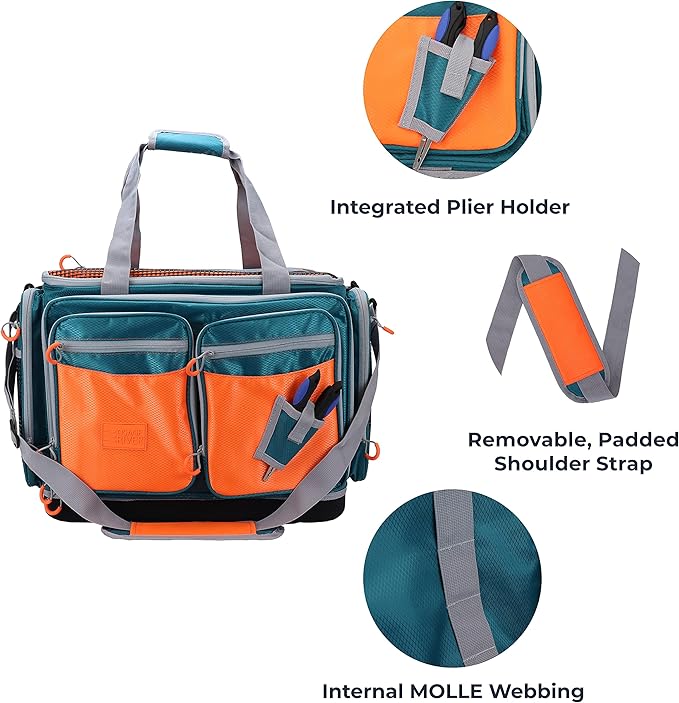 OSAGE RIVER Fishing Tackle Bag, Saltwater Fishing Gear Bag, Tackle Box Organizer with Waterproof Non-Slip Bottom, Padded Shoulder Strap, and Fishing Pliers, Fishing Gifts for Men