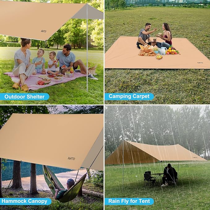 Hammock Rain Fly, 12x10FT Camping Tarp with Poles, Waterproof and Ultralight Survival Tent Tarp for Outdoors, Camping, Hiking, Picnic, Backpacking