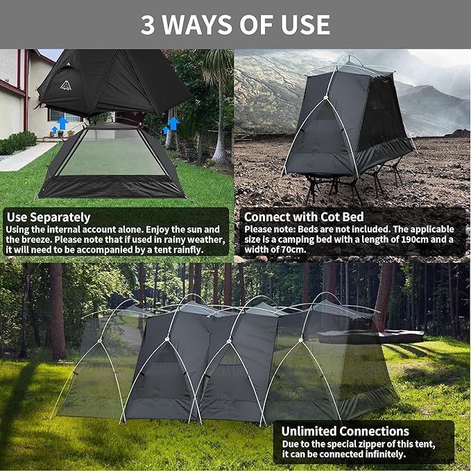 TENPLAY 1-Person Cot Tent Flysheet,Must be Used with Matching Inner Tent, Lightweight,Waterproof, Sun Protection,Nylon, Easy Setup,Expandable Rainfly for Camping, Hiking, Backpacking, Picnics