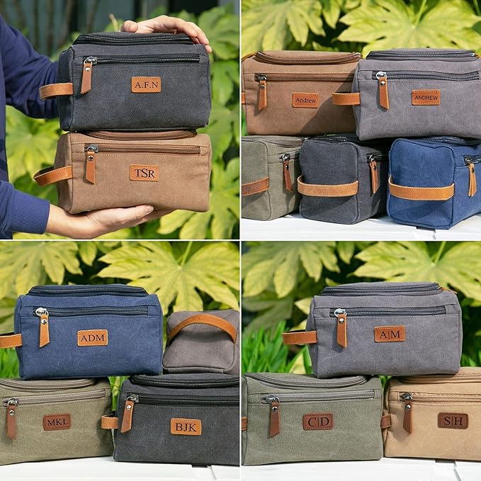 HiPeep Personalized Mens Travel Toiletry Bag Canvas Cosmetic Case Makeup Organizer Shower Toiletries Shaving Bag Hanging Dopp Kit Husband Boyfriend Gifts (Canvas)