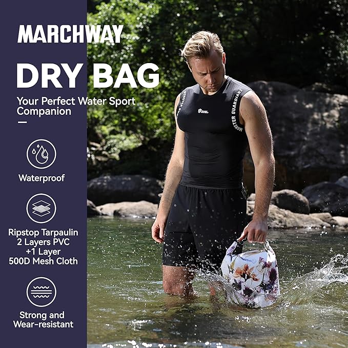 MARCHWAY Floating Waterproof Dry Bag Backpack 5L/10L/20L/30L/40L, Roll Top Sack Keeps Gear Dry for Kayaking, Rafting, Boating, Swimming, Camping, Hiking, Beach, Fishing