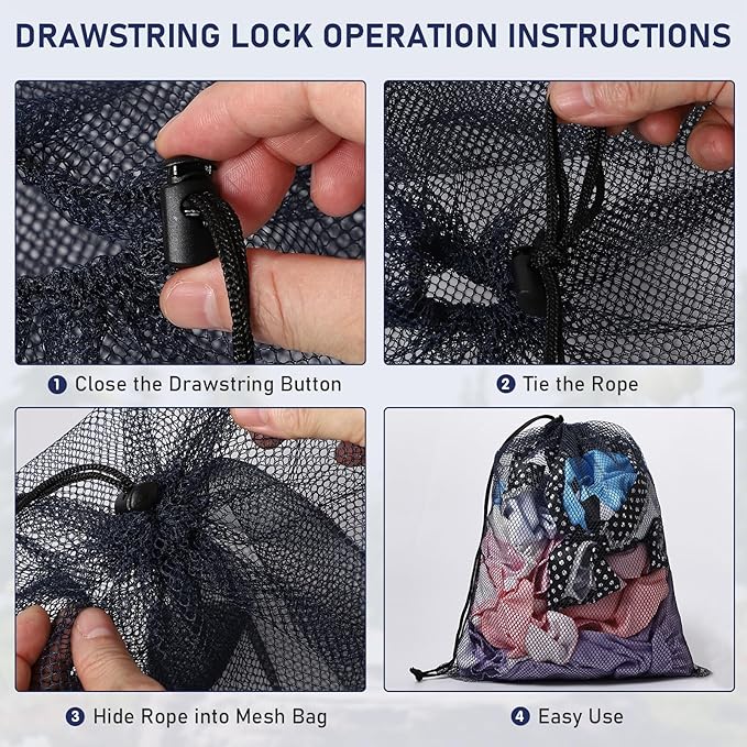 10/20/40/60/100PCS Mesh Drawstring Bag Durable Delicate Mesh Laundry Bag Multicolor Nylon Mesh Bag Small Mesh Gym Bag Travel Mesh Beach Bag Locking Closure Storage Bag For College, Gym, Yoga, Sport