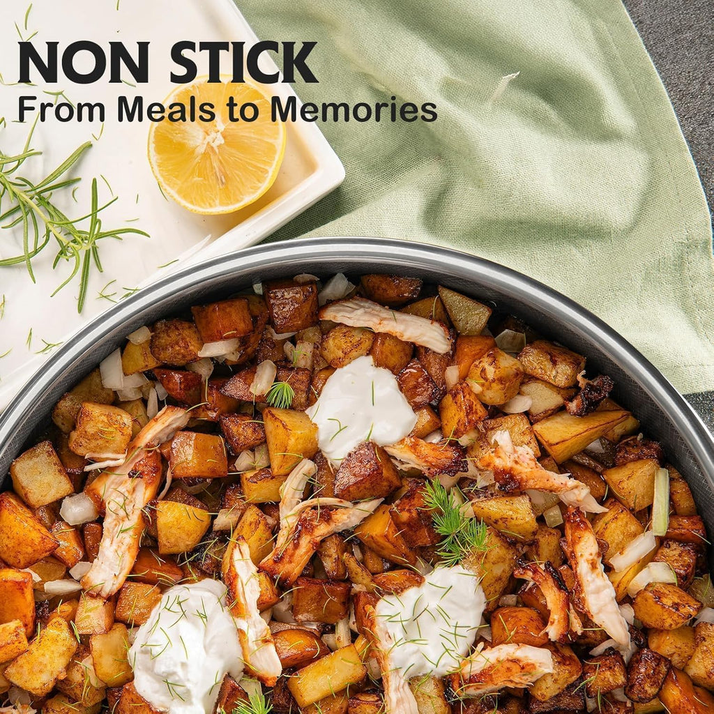 Frying Pans Nonstick with Lid,Hybrid Non Stick 5 Quart Saute pan,PFOA Free Cookware,Stainless Steel skillet,12 inch Deep Saute Pan,Dishwasher&Oven Safe,Works on All Cooktops