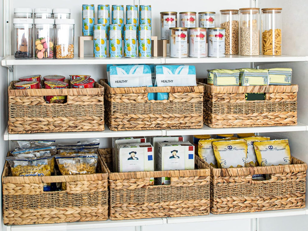 StorageWorks Large Rectangular Wicker Basket, Water Hyacinth and Seagrass Storage Basket with Built-in Handles, 1 Pack