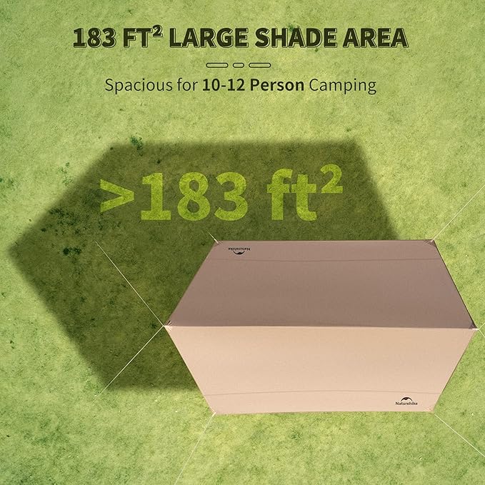 Naturehike Camping Tent Tarp with Poles, Waterproof PU 18000mm+, Anti-UV UPF2000+ Sun Shelter Rain Fly, Tent Canopy for Outdoor Party, Picnic (16.4 x 12.5ft), CNK2350WS015