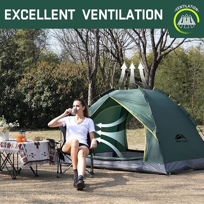 Happy Travel 1/2/3/4 Person Camping Tent, Instant Easy Pop Up Tents for Camping,Automatic Waterproof Family Camping Tent, Easy Set Up Tent,Portable Windproof Dome Tent for Camping Hiking & Traveling