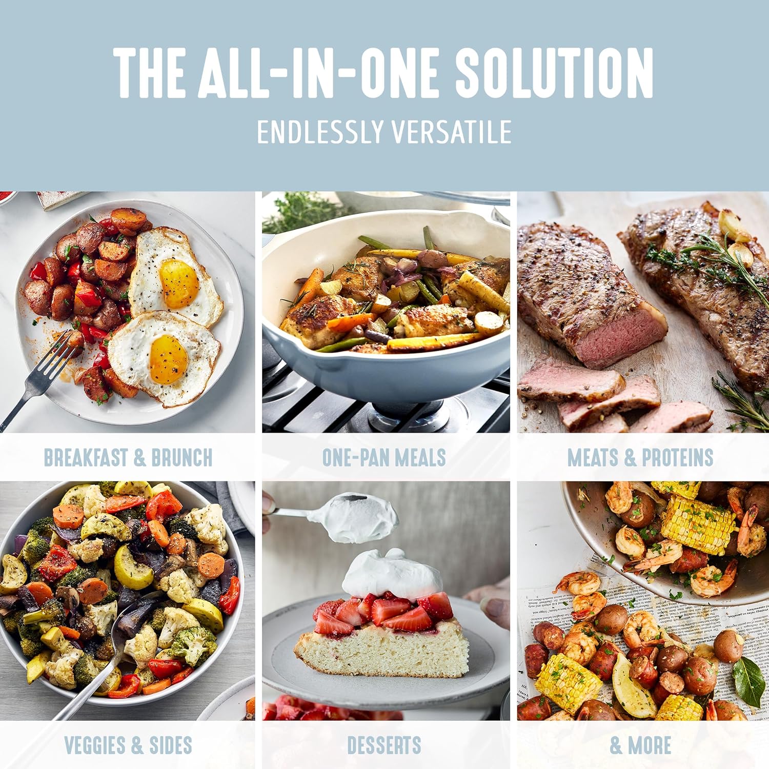 GreenLife Nonstick 12” (5QT) All in One Deep Skillet Wok with Lid, PFAS-Free Non-Toxic Ceramic Multi-Purpose Pan, Induction, All Stovetop, Egg, Stir Fry, Saute, Stay Cool Handle, Blue Haze