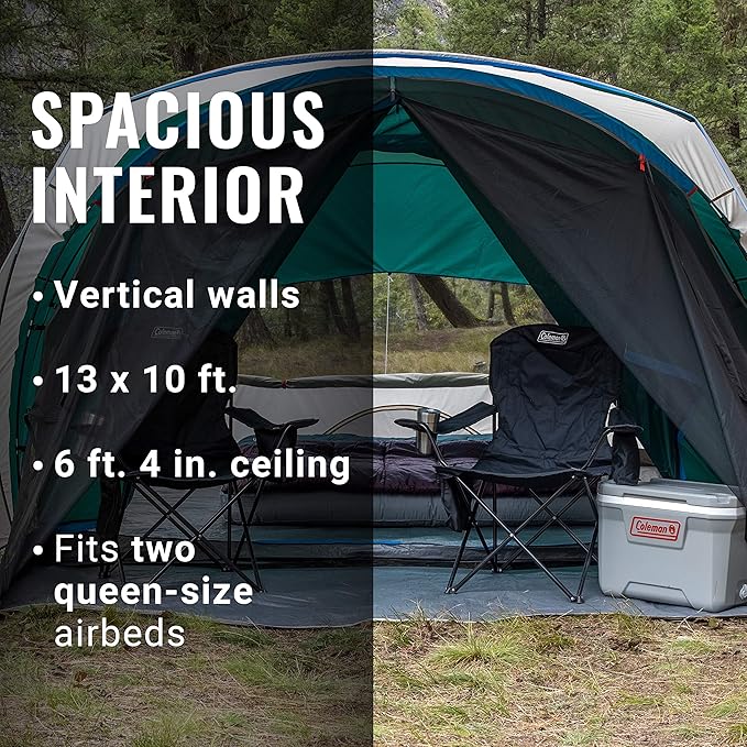 Coleman Cabin Camping Tent with Screened Porch 4/6 Person Weatherproof Tent with Enclosed Screened Porch Option Includes Rainfly Carry Bag Extra Storage and 10 Minute Setup