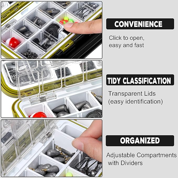 TOPFORT 187/343pcs Fishing Accessories Kit, Organized Fishing Tackle Box with Tackle Included, Fishing Hooks, Fishing Weights Sinkers, Fishing Gear and Equipment, Fishing Gift for Men