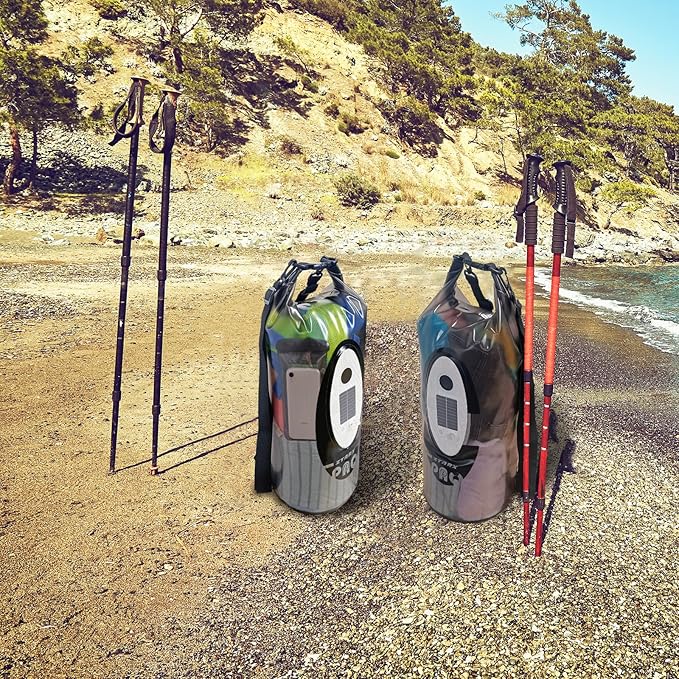Dry Bag Waterproof with Solar Bluetooth Speaker & Light - 10L/20L Roll Top Dry Sack Keeps Gear Dry for Men Women Kayaking, Beach, Rafting, Boating, Hiking, Camping and Fishing