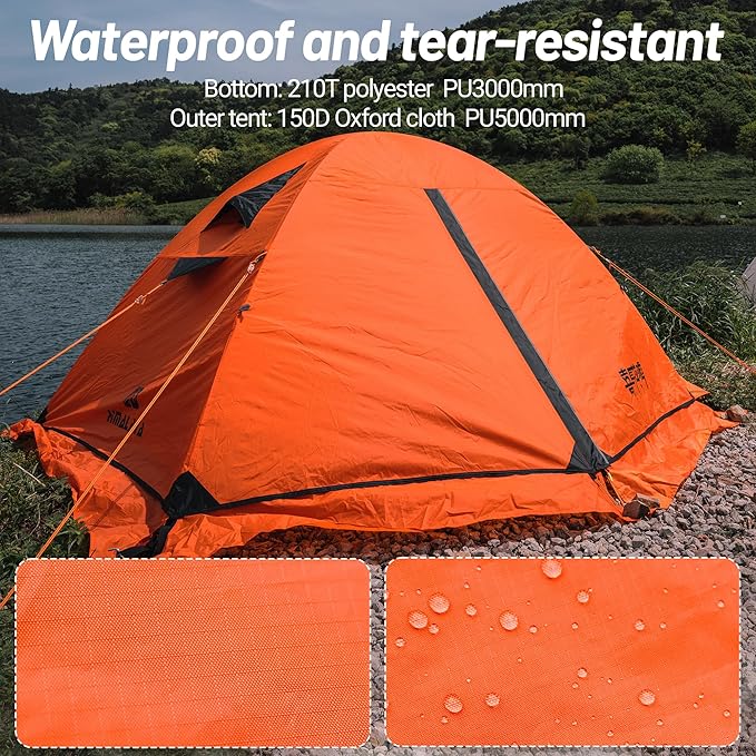 Himalaya 1/2 Person Camping Tent, 4 Season Tent Backpacking Winter Tent Waterproof Windproof Lightweight Portable PU5000 for Outdoor Camping Cold Weather Hiking Mountaineering