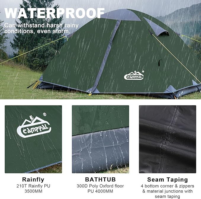 2 Person Backpacking Tent, Waterproof Windproof Two Person Tent, Lightweight Easy Setup 2 Man Tent for Camping Hiking Cycling