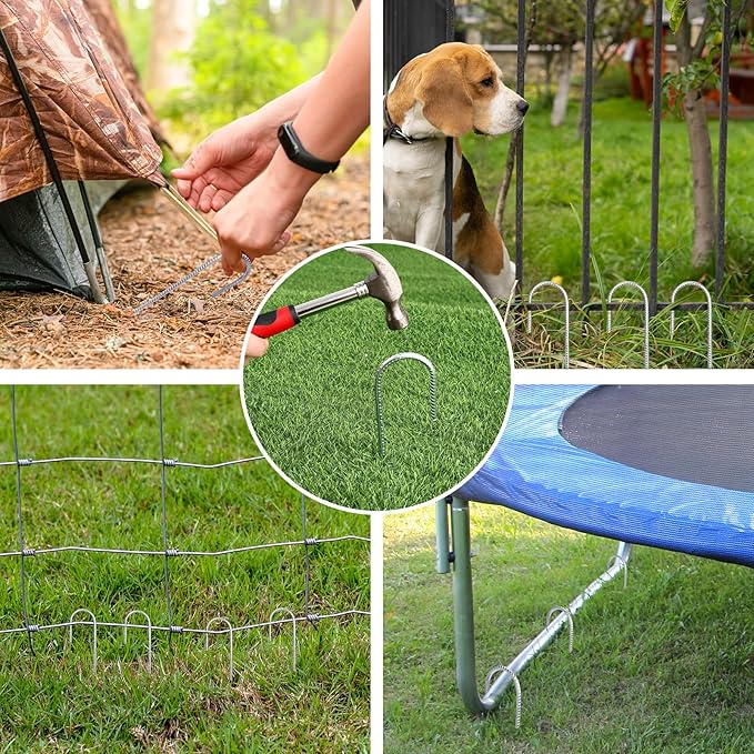 CEWOR 6 Pack 12 Inch Rebar Stakes, J Hook Tent Stakes Heavy Duty Long Galvanized Ground Anchors Metal Spikes Landscape Yard Stakes for Signs, Trampoline, Chain Link Fence, Outdoor Decoration