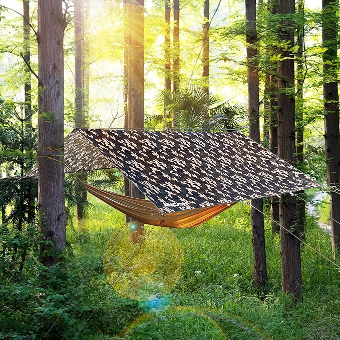 Waterproof Camping Tarp - 10X13ft Hammock Rain Fly, Ultralight & Portable & UV Protection Backpacking Tarp, Multifunctional for Outdoor Adventure, Hiking, Tent, Hammock