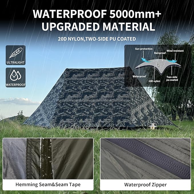 TENPLAY Backpacking Tent,Lightweight Camping Tent 2 Person,Ultralight Hiking Tent,Nylon,Waterproof,Windproof,Easy Setup,4 Season Trekking Tent for Mountaineering Camping Hiking Climbing