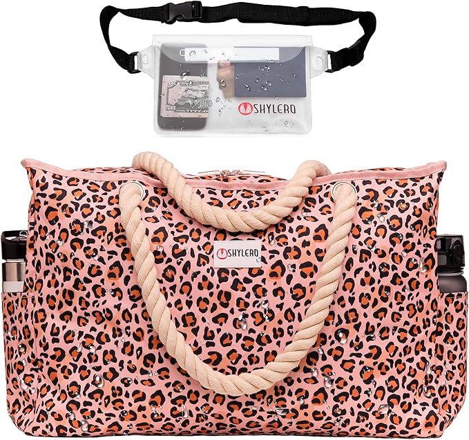 SHYLERO Beach Bag and Pool Bag. Has Airtight Pouch, Ton of Pockets. Beach Tote is Zippered, Water Resistant. Family Size