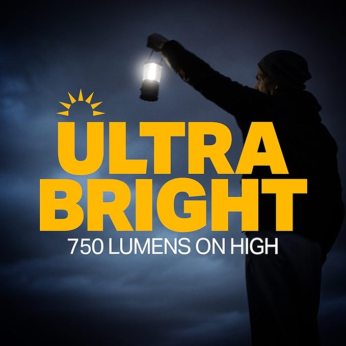 LUXPRO 3C Rugged 750 Lumen LED Lantern - Battery Powered for Up to 90 Hours of Use - Dimmable LED Light with IPX4 Water-Resistant Rating