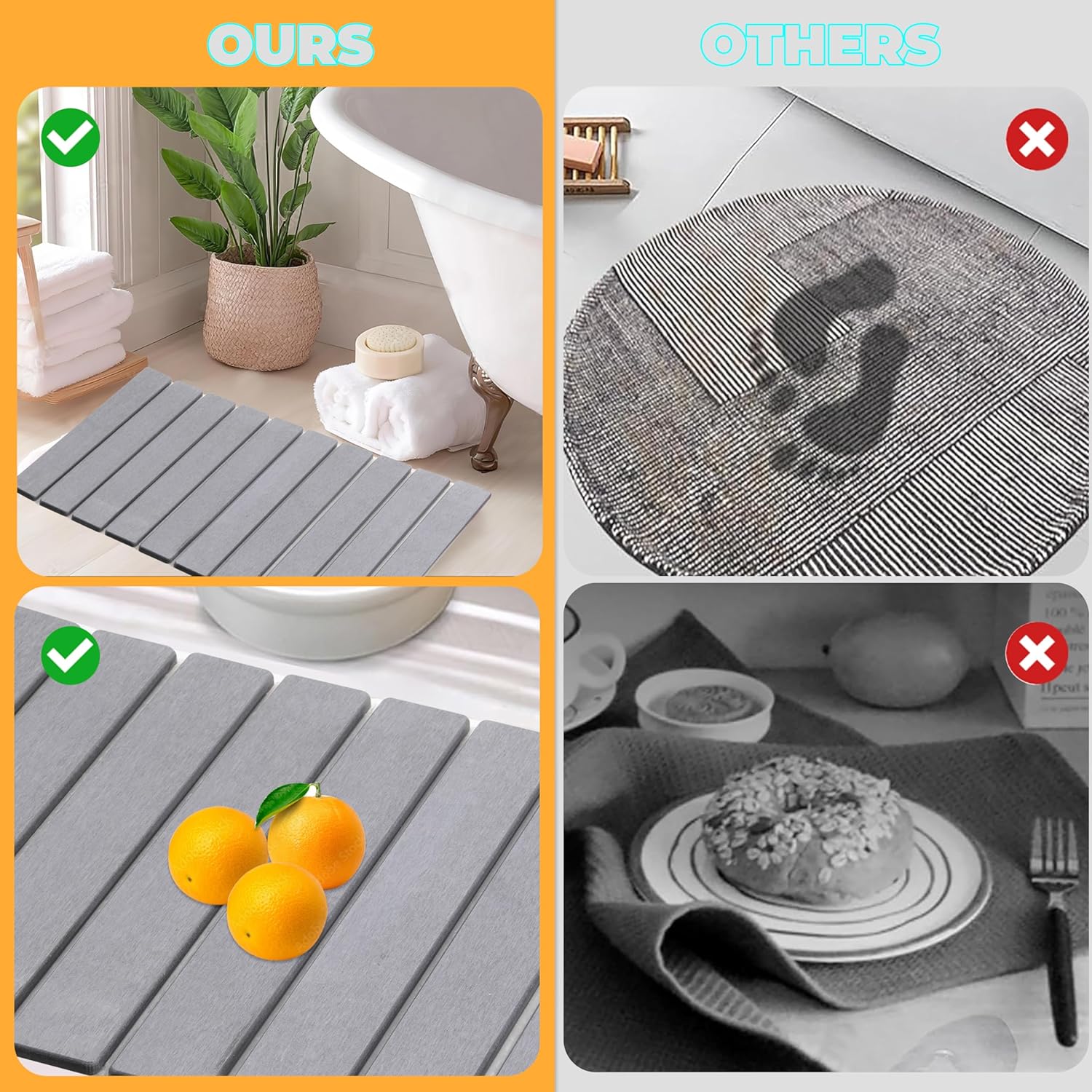 Quick Dry Collapsible Dish Drying Mat, Eco-Friendly Absorbent Diatomaceous Earth Mats for Dishes Bottles Cups 24"×16"Large Stone Dish Drying Mats for Kitchen Counter (Gray, 24"（L）×16"（W）)