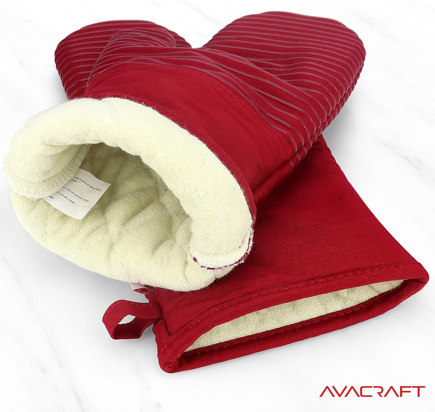 AVACRAFT Oven Mitts Pair, Flexible, 100% Cotton with Unique Heat Resistant Food Grade Silicone, Thick Terry Cloth Interior, 500 F Heat Resistant (Red Oven Mitts)