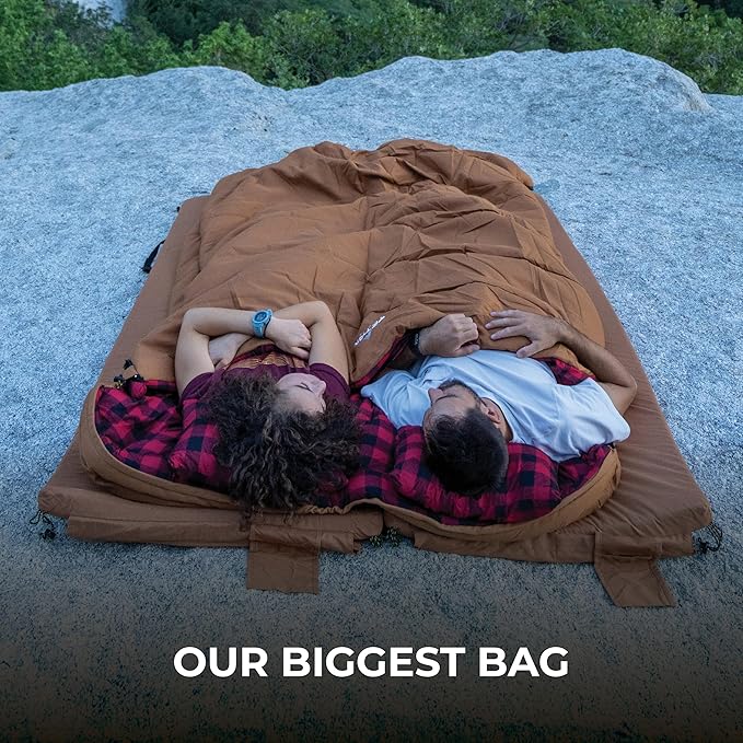 Teton Mammoth Queen Size Double Sleeping Bag- A Warm Bag The Whole Family can Enjoy – Great for Camping, Hunting and Base Camp. Compression Sack Included