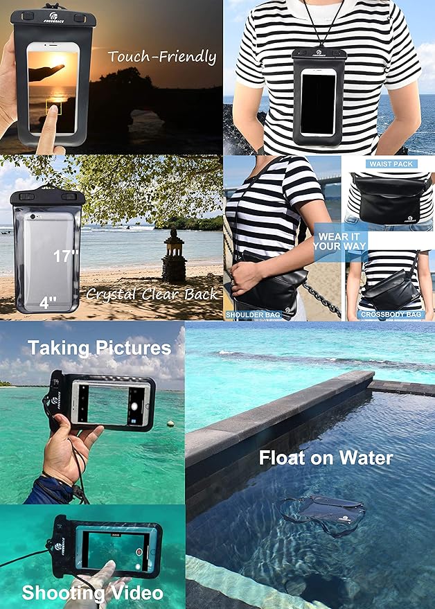 Waterproof Dry Bags Set of 3 Dry Bag with 2 Zip Lock Seals & Detachable Shoulder Strap, Waist Pouch & Phone Case - Can Be Submerged Into Water - for Swimming (Black(Window), 20L)