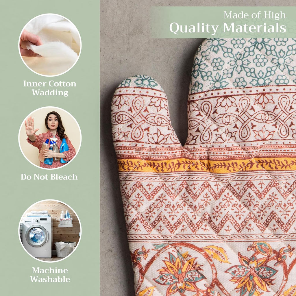 Maison d' Hermine Oven Gloves 100% Cotton Oven Mitt 7" x 13" with Loop Heat Resistant, BBQ, Cooking Gloves, Baking, Grilling, Kitchen, Handling Hot Pans (Pack of 1, Nila)