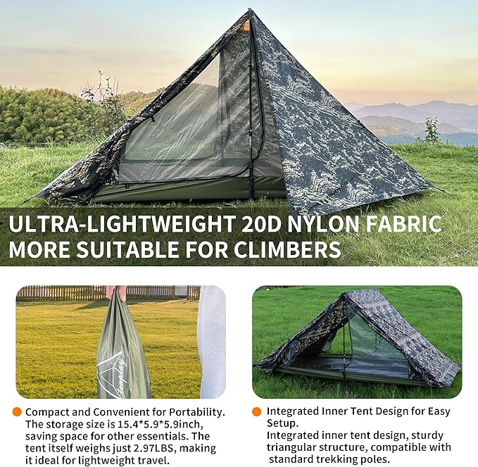 TENPLAY Backpacking Tent,Lightweight Camping Tent 2 Person,Ultralight Hiking Tent,Nylon,Waterproof,Windproof,Easy Setup,4 Season Trekking Tent for Mountaineering Camping Hiking Climbing