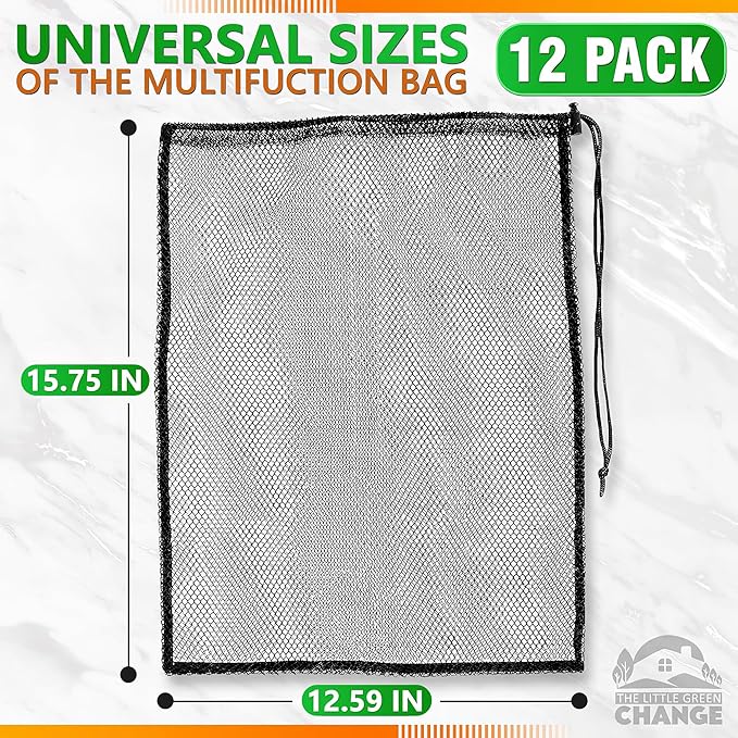 12Pcs Mesh Laundry Bags for Delicates - 13x15.5 inch Black Drawstring Bag Washable Laundry Bag Mesh Stuff Sack Nylon Mesh Bag - Sports Equipment Bag Cloth Bags Drawstring Backpack Organizer Small Mesh