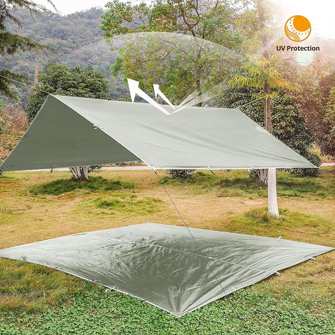 FREE SOLDIER Camping Tarp Waterproof Portable Multifunctional Outdoor Traveling Awning Backpacking Shelter Rain Tarp (Bean Green 10×10.5ft)