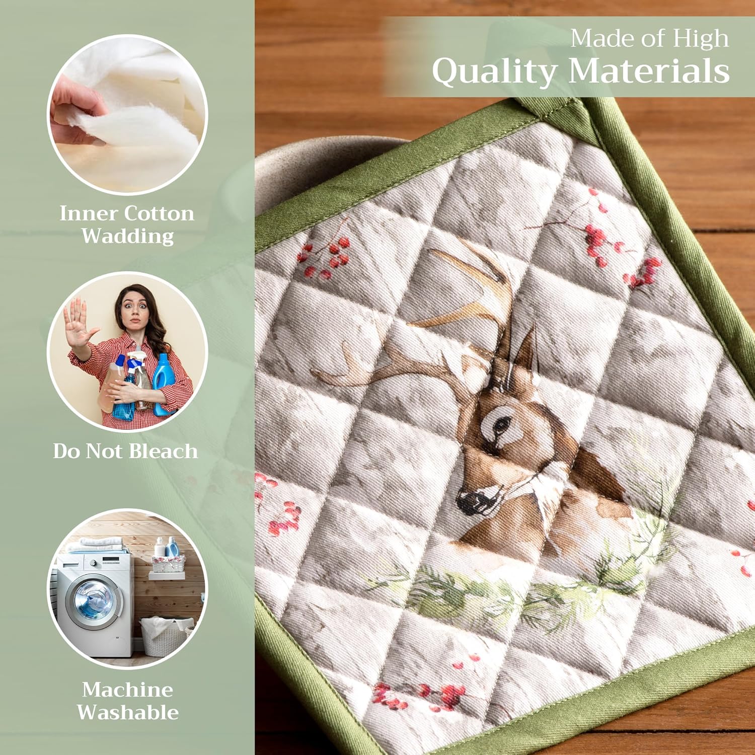 Maison d' Hermine Pot Holders Set 100% Cotton Heat Resistant Potholders 8" x 8" Hot Pads with Loop BBQ, Cooking, Baking, Grilling, Kitchen, Handling Hot Pans (Pack of 2, Mountain Life)