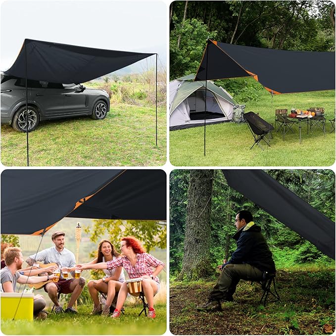 Bessport Camping Tarp, 169.8FT with 2 Poles, Lightweight Car Awning Sunshade, Portable Multifunctional Backpacking Rain Fly Hammock for Outdoor, Traveling