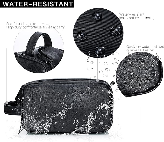 Elviros Toiletry Bag for Men, Large Travel Shaving Dopp Kit Water-resistant Bathroom Toiletries Organizer PU Leather Cosmetic Bags